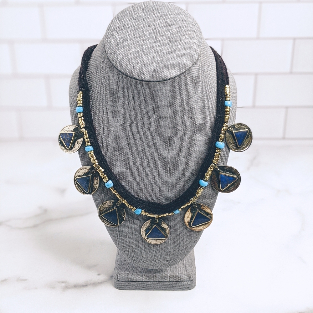 Child of Wild lapis coin tribal necklace